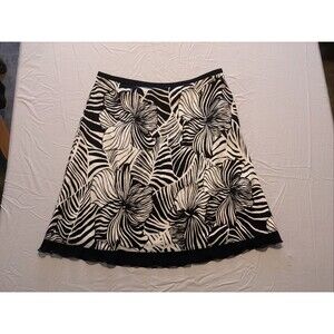 Tommy bahama stretch skirt 14 silk  black/white tropical floral ruffle hem lined
